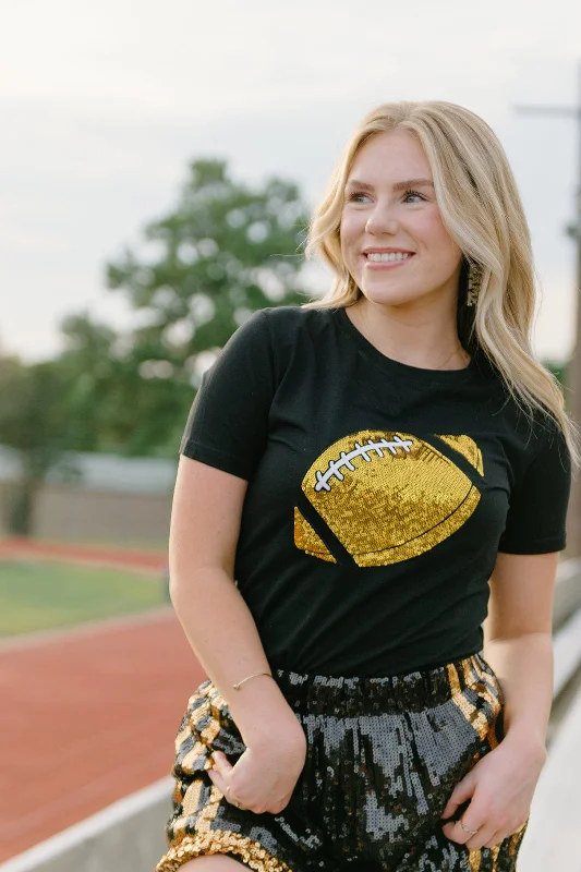 Black Sequin Football Tee