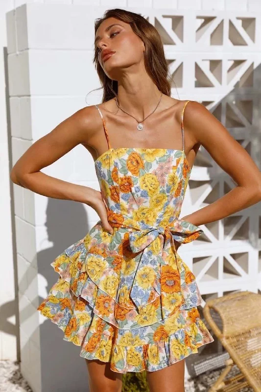 TastyHottie - Floral Print Tie-Front Tiered Cami Dress