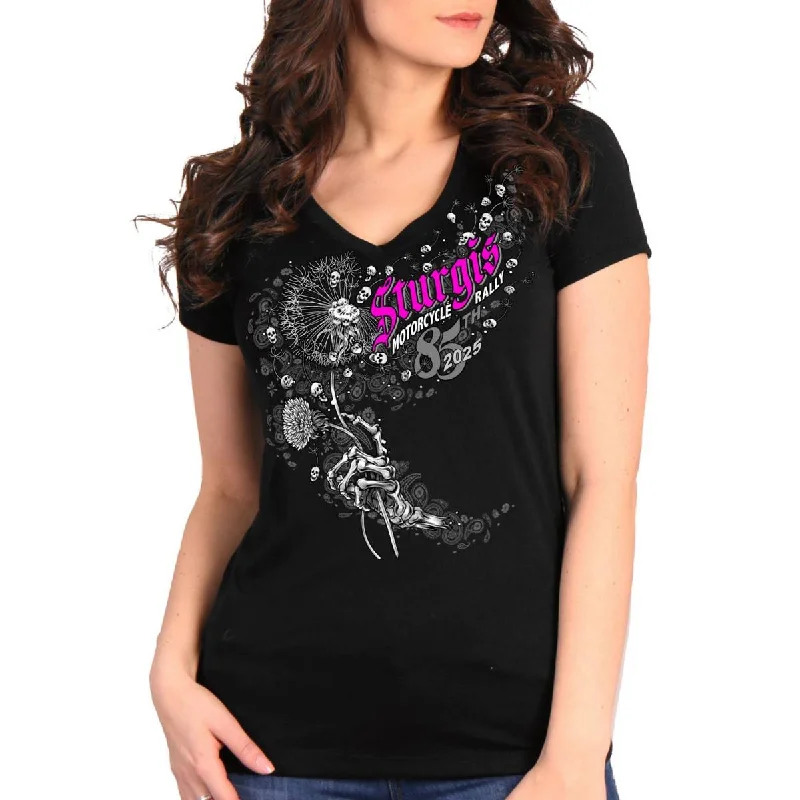 2025 Sturgis Women's Motorcycle Rally Dandelion Black Ladies T-Shirt