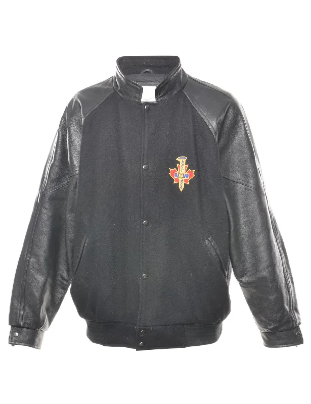 Black Embroidered Canada Varsity Jacket - XL