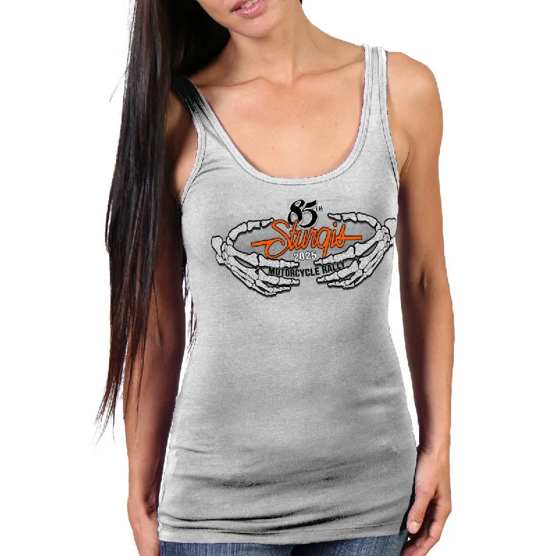 2025 Sturgis Women's Motorcycle Rally Skeleton Hands Black Ladies Tank Top