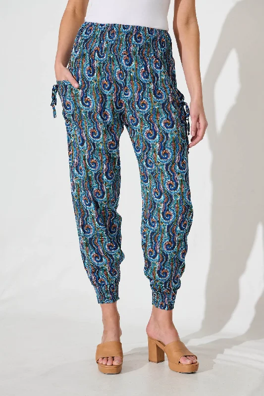 Gabby Lounge Pants In Blue Swirl Print