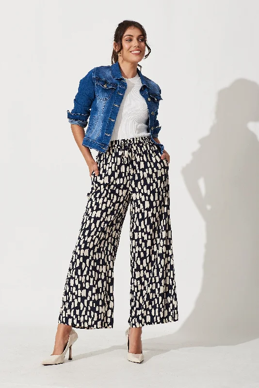 Melina Pant In Navy With Cream Print