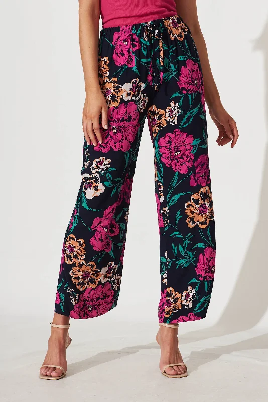 Oceanside Pants In Navy With Pink Floral