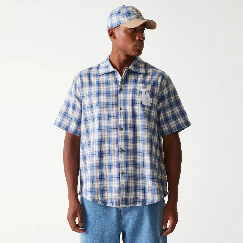 LA Dodgers Plaid Blue Short Sleeve Shirt