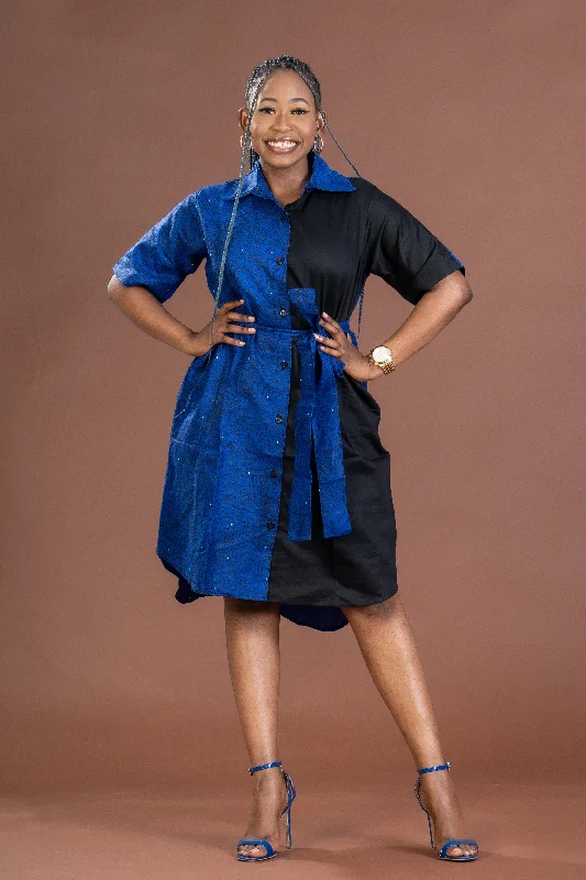 Joyce Ankara Midi Dress| Blue and Black African Print