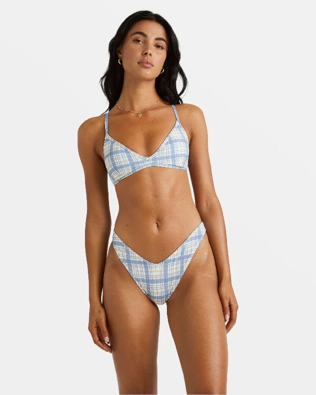 Vintage Plaid Tri Crossback Bikini Top - Coronet Blue