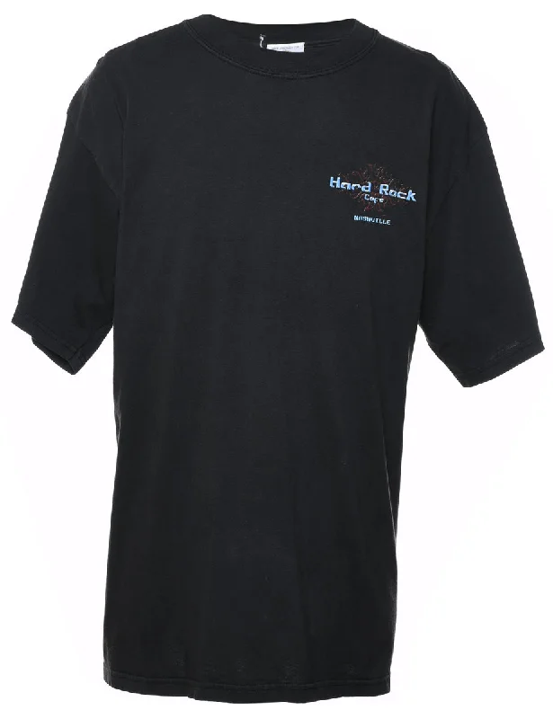 Hard Rock Cafe Black & Light Blue Printed T-shirt - L