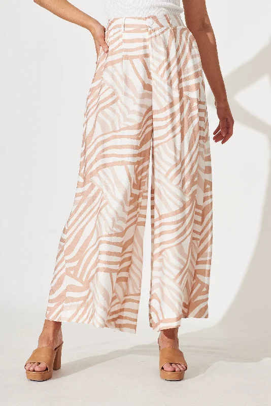 Bellini Pant In Beige With White Geometric Print