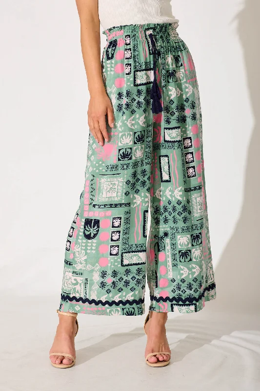 Maya Pant In Green With Multi Print