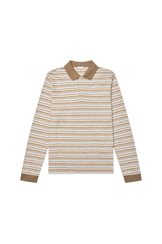 Serena Polo Shirt — Brown Shadow Stripe