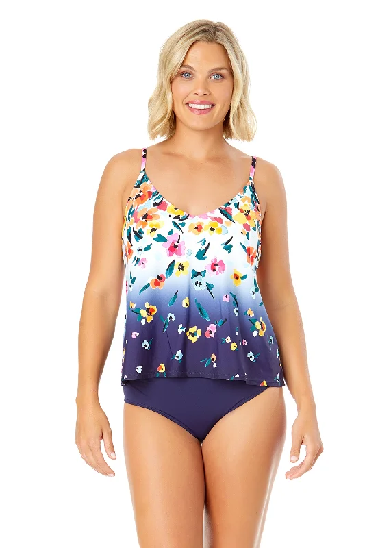 Women's Gradient Floral Easy Triangle Tankini Swim Top