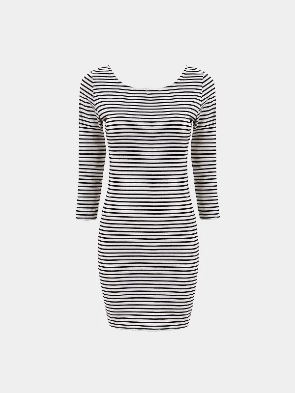 Wholesale Round Neck Long Sleeve Stripe Backless Mini Dresses