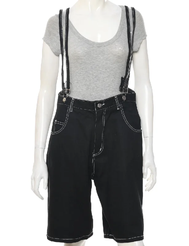 Black Cropped Dungarees - W36 L11