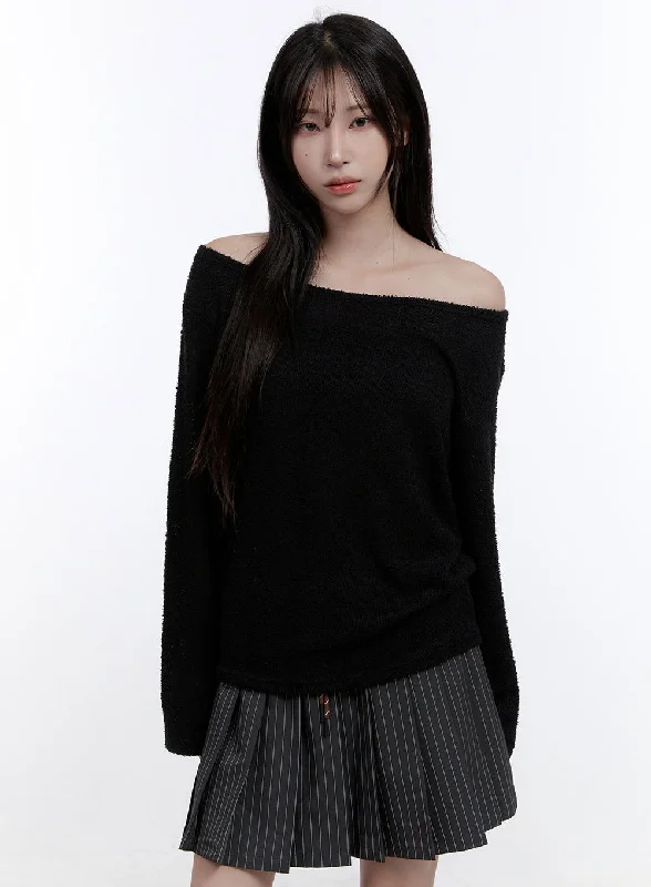 Fuzy Soft Off Shoulder Long Sleeve Top CO418