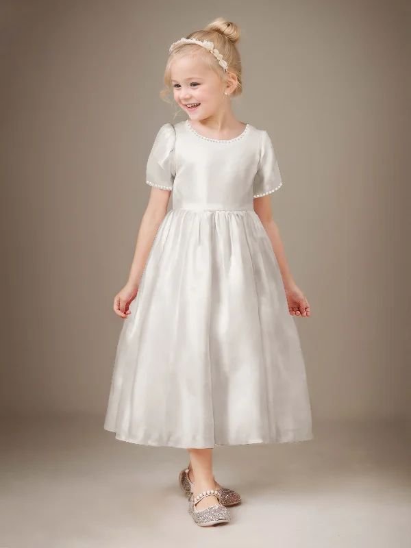 Chic A-Line Pearls Short Sleeves Maxi Flower Girl Dresses