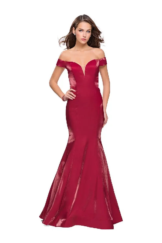 La Femme - 25764 Two Tone Off-Shoulder Satin Mermaid Dress