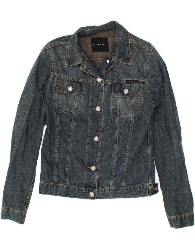 SISLEY Womens Denim Jacket UK 10 Small Navy Blue Cotton