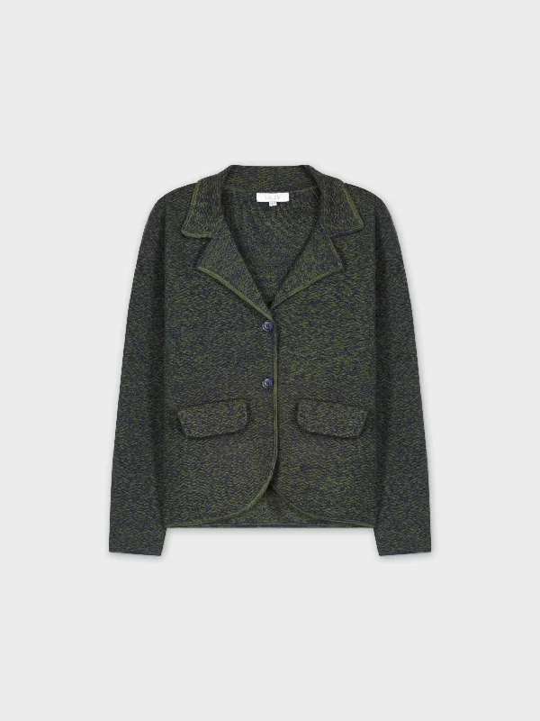 HERRINGBONE KNIT BLAZER-GREEN/NAVY