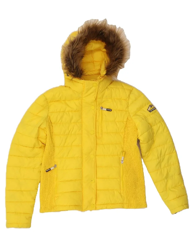 SUPERDRY Womens Hooded Padded Jacket UK 16 Large Yellow Acrylic