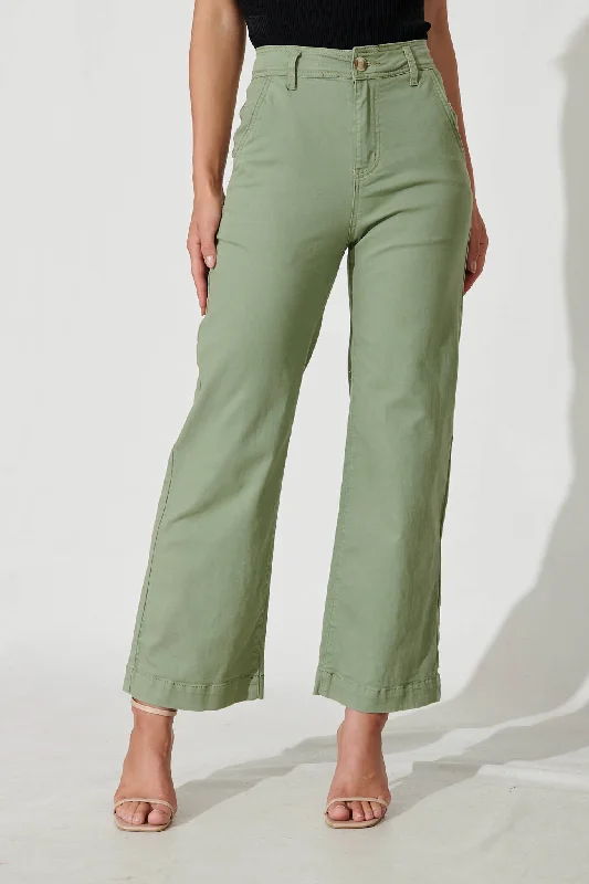 Motion High Rise Wide Leg Jean In Khaki Denim