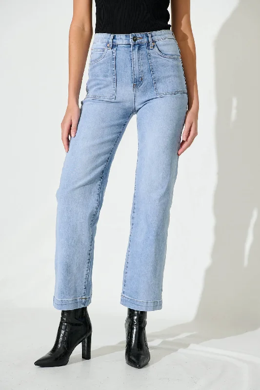 Janine Mid Rise Relaxed Leg Jean In Light  Blue Denim