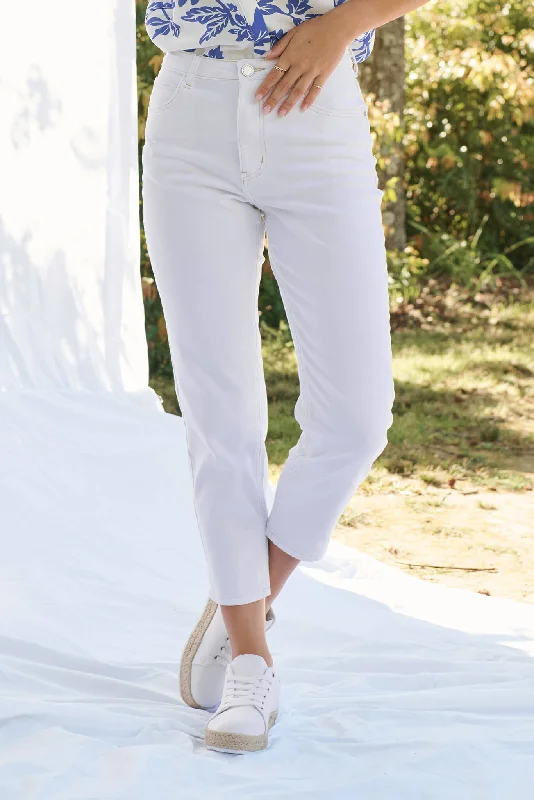 Delores High Rise Capri Straight Leg Jean In White Denim