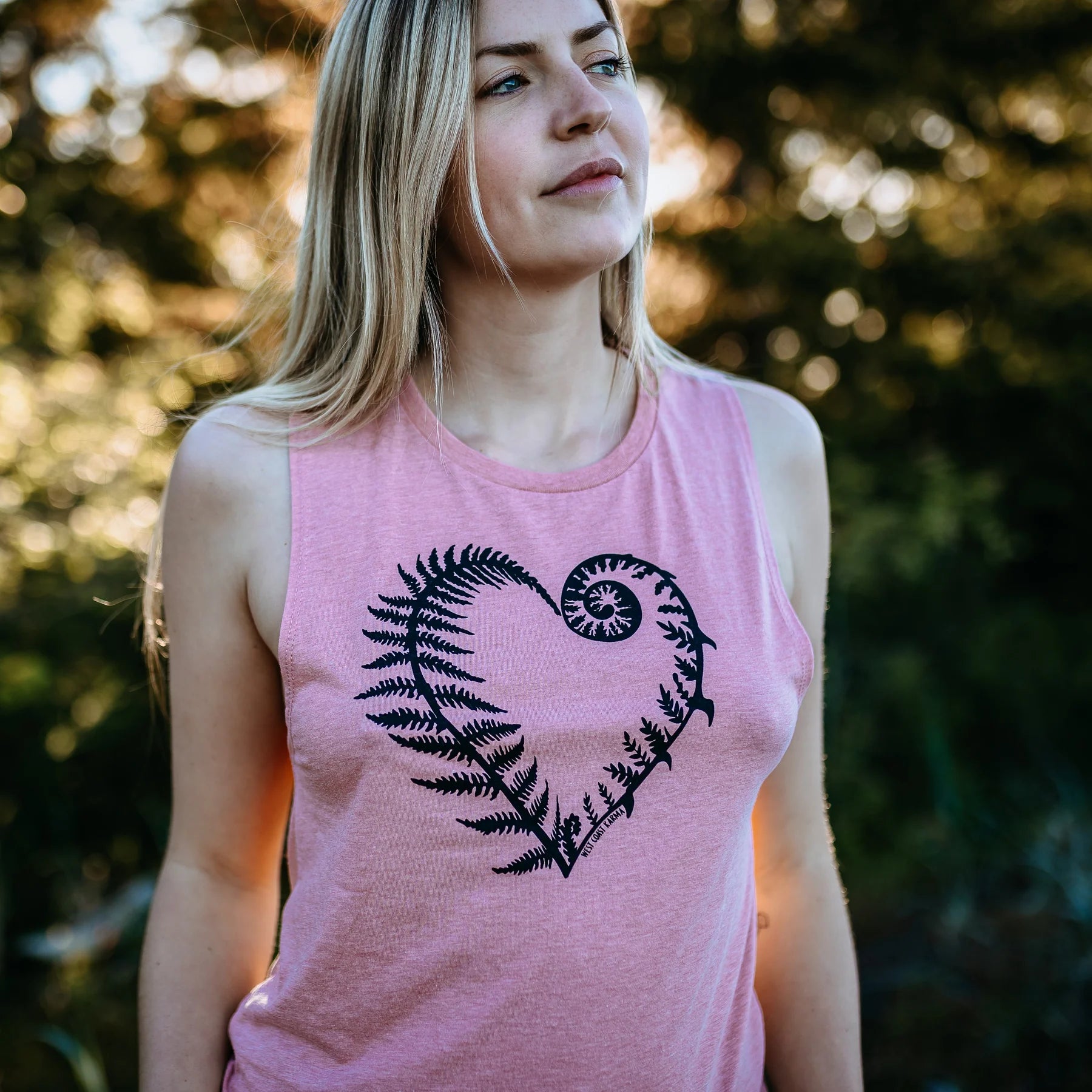 West Coast Karma Fern Heart Muscle Tank in Desert Pink