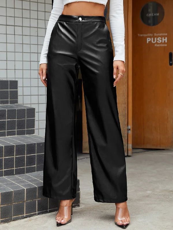 Casual Plain Zipper High Waist Long Women Pants