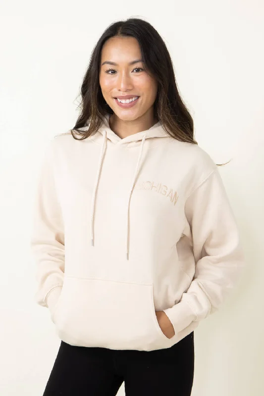 1897 Active Michigan Embroidered Hoodie for Women in Cream | JT082-MI-CREAM