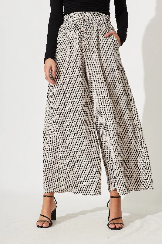 Fenty Pant In Beige With Black Geometric Print Cotton Blend