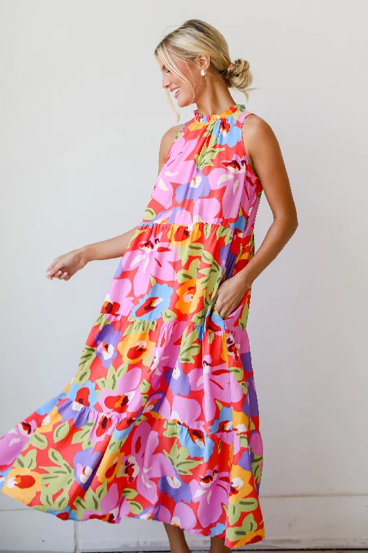 FINAL SALE - Truly Inspiring Pink Floral Tiered Maxi Dress