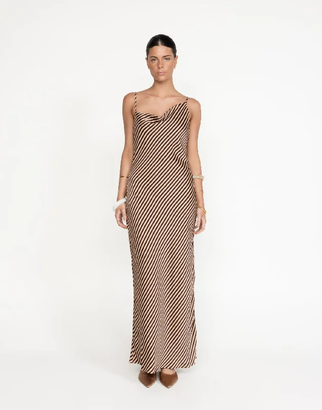 Nigella Maxi Dress (Caramel Pinstripe)