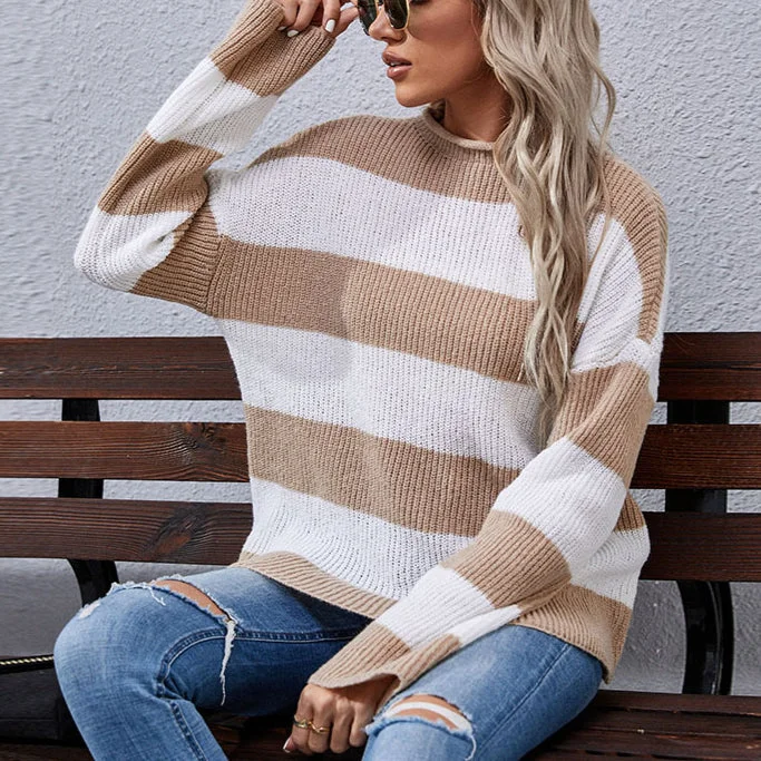 Casual Turtleneck Striped Loose Long Sleeve Wholesale Sweaters