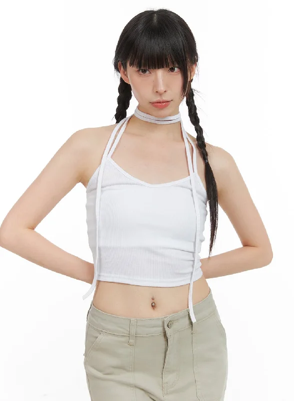 Tie Neck Crop Sleeveless Top CG408