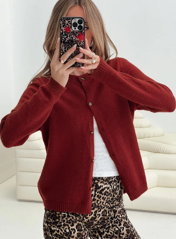 Arica Button Up Knit Cardigan Red