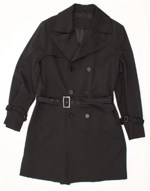 VINTAGE Womens Trench Coat IT 46 Large Black Polyester