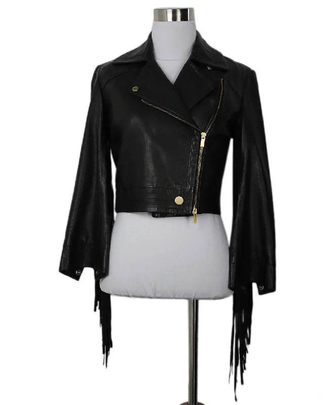 DVF Cropped Black Leather Jacket sz 0