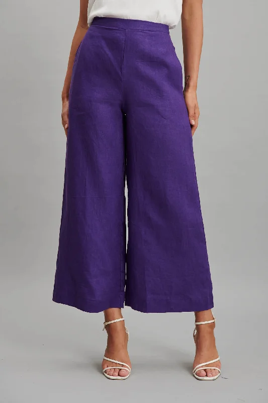 Clarita Pant In Purple Pure Linen