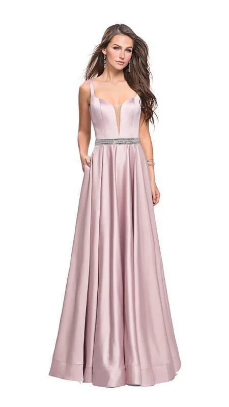 La Femme - 24821 Sleeveless Plunging Sweetheart Satin A-Line Gown