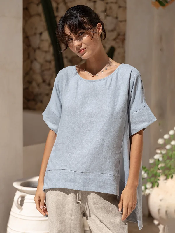Costa French Linen and Cotton Top Slate Blue Vintage Women's 1970S 