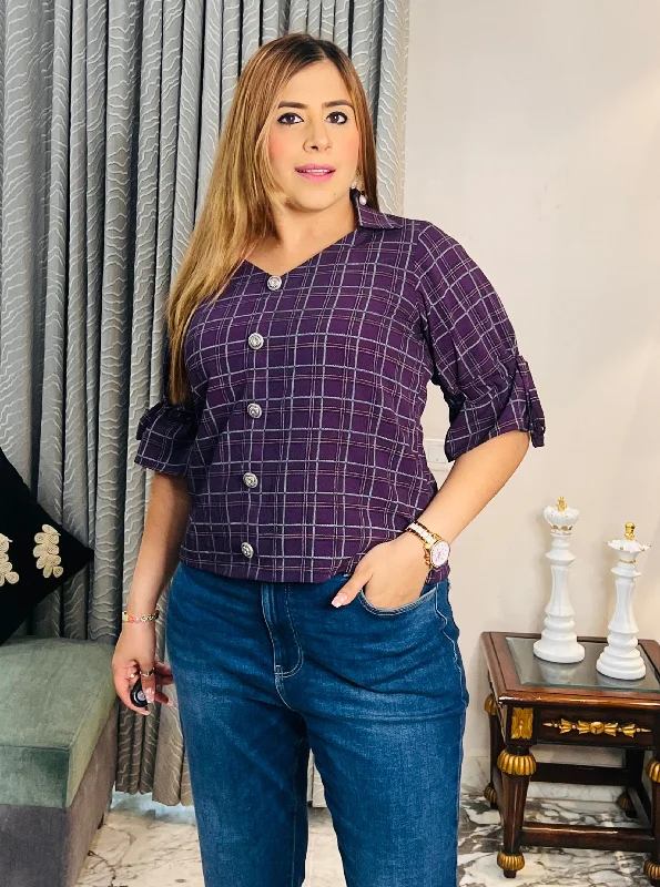 Purple Checks Shirt Stylish Women's Neon