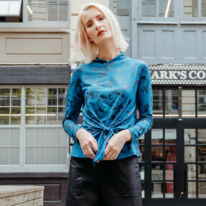 Foil Knit - Center Front Tie Top - Abstract Splatter - Final Sale! Preppy Women's College