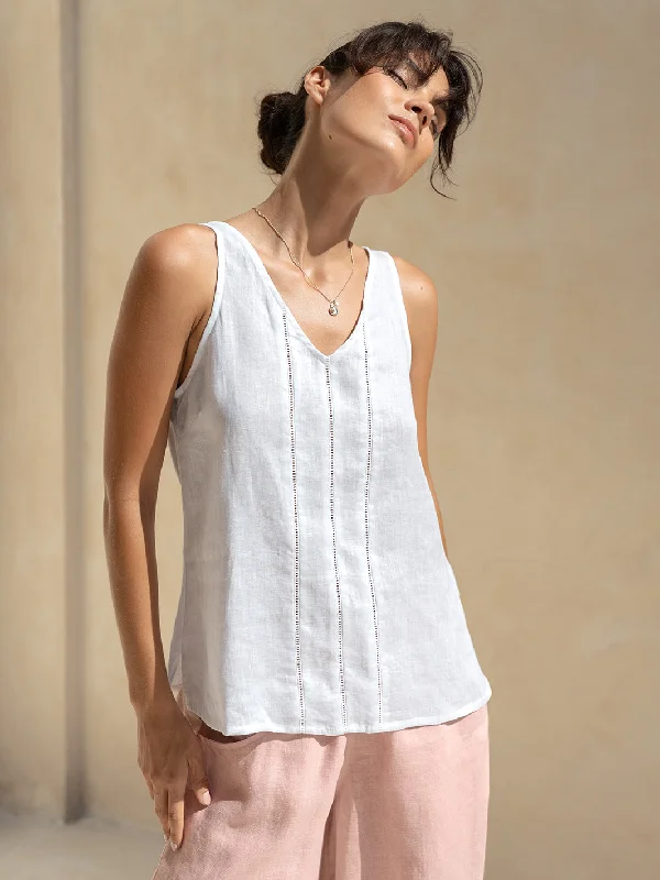 Giana Linen Top White Cool Women's Distressed