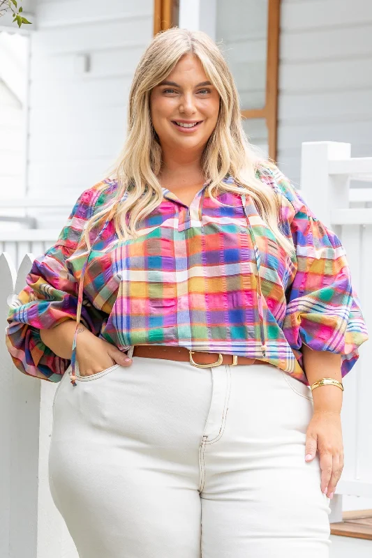 Angela Blouse Colourful Lachlan Check Relaxed Women's Beachy