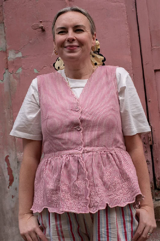 Damson Madder Lana Pink Stripe Embroidered Top Feminine Women's Style 