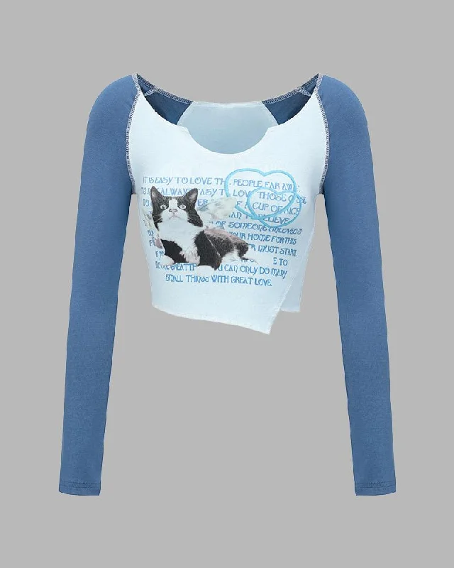 Feline Introvert Cropped Raglan Top Artistic Women's Avant - 