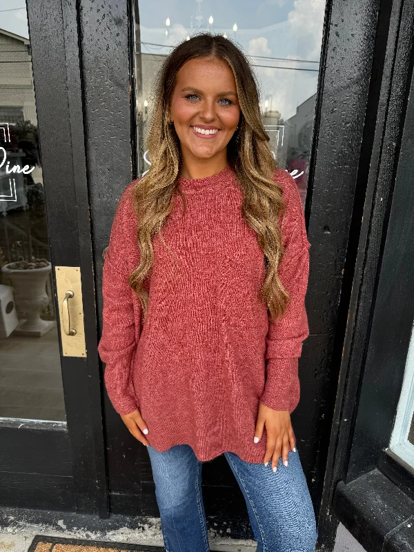 Rust heather hi low pocket sweater Sporty Women's Tennis