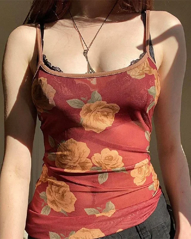 Floral Claret Cami Top Elegant Women's Formal 