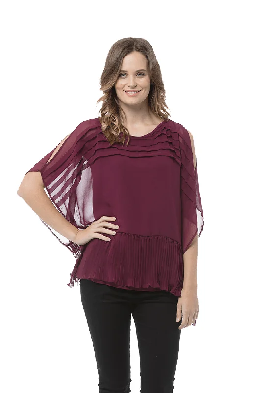 VIVIAN Top/Ajdoa Top- Wine Casual Women's Loose - fitting